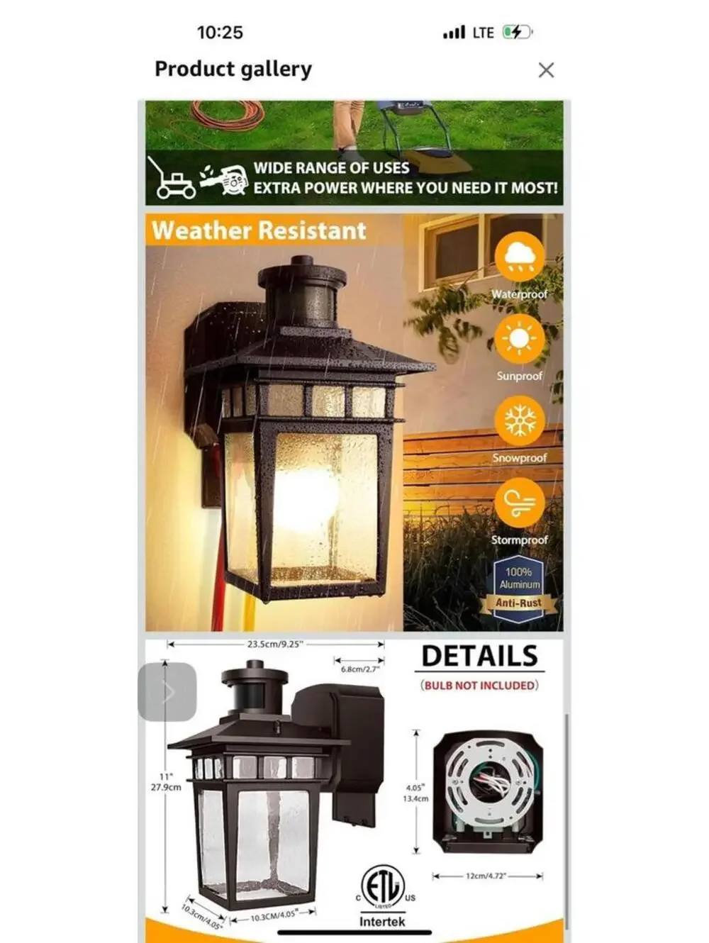 Outdoor Weather Resistant Wall Lantern with Motion Sensor and Built-in GFCI